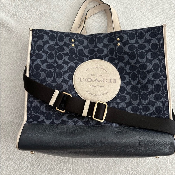 Coach Dark Blue and Cream Signature Tote - Picture 1 of 6